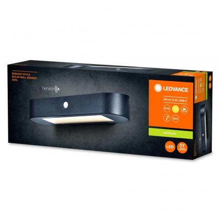 LEDVANCE Wandleuchte Endura Style Oval Wall Solar & Sensor in Schwarz aus Aluminium 3000K