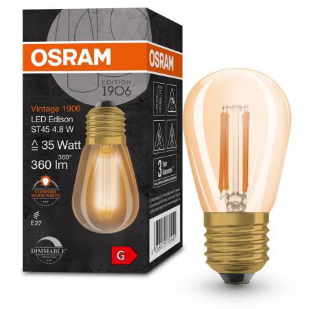 OSRAM E27 VINTAGE Mini EDISON LED Glühlampe in GOLD dimmbar 4,8W wie 33W extra warmweißes gemütliches Licht 2200K