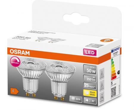 2x OSRAM GU10 LED Superstar PAR16 Strahler 4,5W=50W 36°-Abstrahlwinkel 2700K warmweißes Licht GLAS