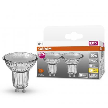 2x OSRAM GU10 LED Superstar PAR16 Strahler 4,5W=50W 36°-Abstrahlwinkel 2700K warmweißes Licht GLAS