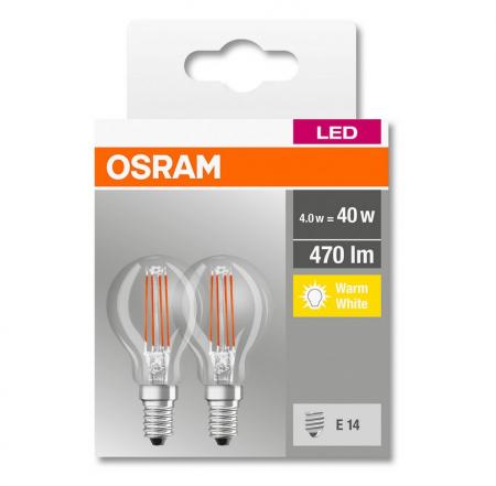 DOPPELPACK E14 Osram LED Lampe BASE Filament 4W wie 40W 2700K behagliches warmweißes Licht