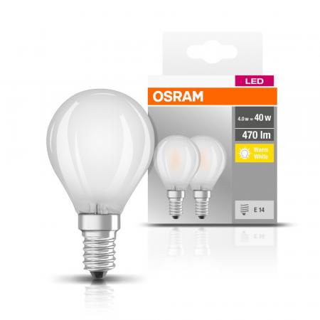 DOPPELPACK Osram LED BASE E14 LED Lampen Tropfenform 4W wie 40W warmweisses Licht