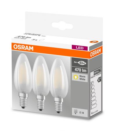 3er-PACK OSRAM E14 LED Leuchtmittel MATT 4W wie 40W warmweiss Kerzenform