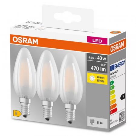 3er-PACK OSRAM E14 LED Leuchtmittel MATT 4W wie 40W warmweiss Kerzenform