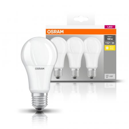 3er Pack Osram E27 LED-Leuchtmittel opalweiß mattierte Oberfläche blendfrei 13W wie 100W-Glühlampe warmweißes Licht