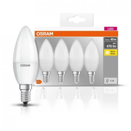 4er-PACK OSRAM LED E14 Leuchtmittel in Kerzenform MATT 4,9W wie 40W warmweisses Licht