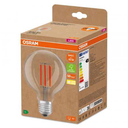 OSRAM E27 besonders effiziente LED Lampe Globe 95 klar 4W wie 60W 3000K warmweißes Licht - beste Energie Effizienz Klasse