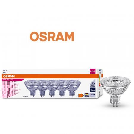Aktion: 5er Pack OSRAM GU5.3 LED Reflektor MR16 36° Abstrahlwinkel 2,6W wie 20W 2700K warmweißes Licht 12V