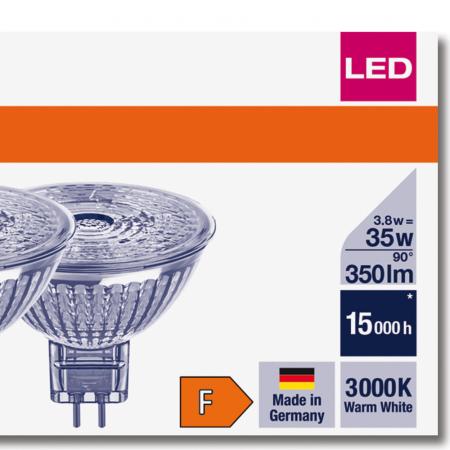 Aktion: Nur noch angezeigter Bestand verfügbar - 5er Pack OSRAM GU5.3 LED Reflektor MR16 36° Abstrahlwinkel 3,8W wie 35W 3000K warmweiß 12V