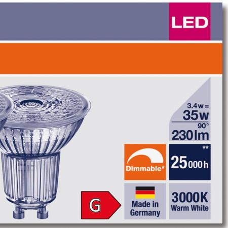 Aktion: Nur noch angezeigter Bestand verfügbar: 5er Pack OSRAM GU10 LED Strahler PAR16 36° Abstrahlwinkel dimmbar 3,4W wie 35W 3000K Warmweiß