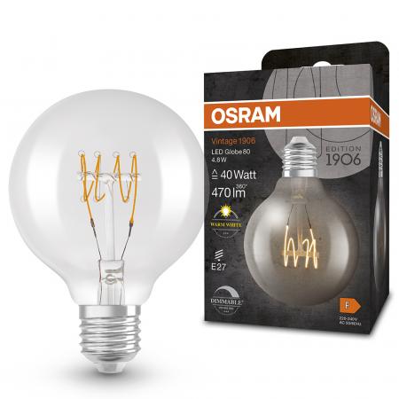 OSRAM LED VINTAGE E27 Glühlampe Globe 80 dimmbar 4,8W wie 40W warmweißes gemütliches Licht