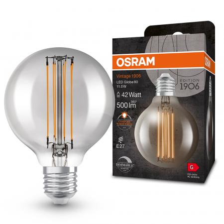 OSRAM LED VINTAGE E27 Glühlampe Globe 80 Smoke dimmbar 11W wie 42W extra warmweißes gemütliches Licht 1800K