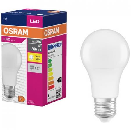 Osram E27 LED Lampe VALUE 8,5W wie 60W Warmweißes Licht blendfreie weiß mattierte Glühbirne