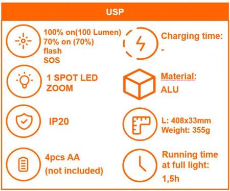 Ledvance LED Taschenlampe FLASHLIGHT Car für 4xAAA Batterien exkl. - mit Autoscheibenhammer für Notsituationen