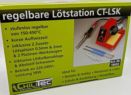 ChiliTec Lötstation "CT-LSK" regelbar 150-450°C 230V/58W, mit 2 Spitzen + 2 Tools