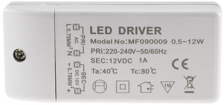 ChiliTec LED-Trafo "CT-12E-V2", 0,5-12W eckig Ein 220-240V, Aus 12V= Konstantspannung