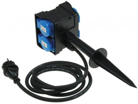 ChiliTec Gartensteckdose mit Erdspieß, 4-fach IP44, 2m Kabel