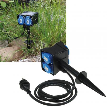 ChiliTec Gartensteckdose mit Erdspieß, 4-fach IP44, 2m Kabel
