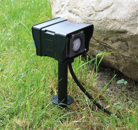 ChiliTec Gartensteckdose mit Erdspieß, 2-fach IP44, 2m Kabel, Zeitschaltuhr