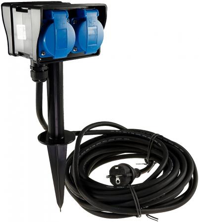 ChiliTec Gartensteckdose mit Erdspieß, 4-fach IP44, 10m Kabel