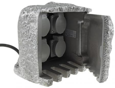 ChiliTec Gartensteckdose "Stone", 4-fach 250V/16A, IP44, inkl. 5m Zuleitung
