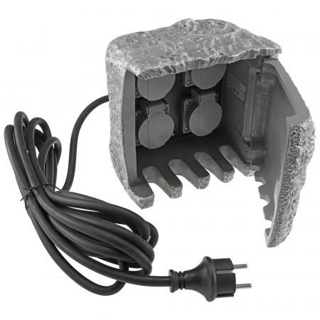 ChiliTec Gartensteckdose "Stone", 4-fach 250V/16A, IP44, inkl. 5m Zuleitung