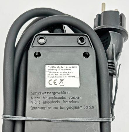 ChiliTec Garten Steckdosenleiste für Außen, 4-fach IP44, 3m Zuleitung, mit Schalter