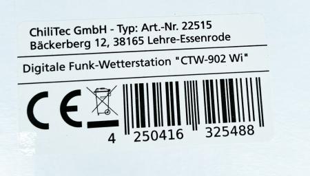 ChiliTec Digitale Funk-Wetterstation "CTW-902 Wi" Luftfeuchte, Wind & Regen, WiFi