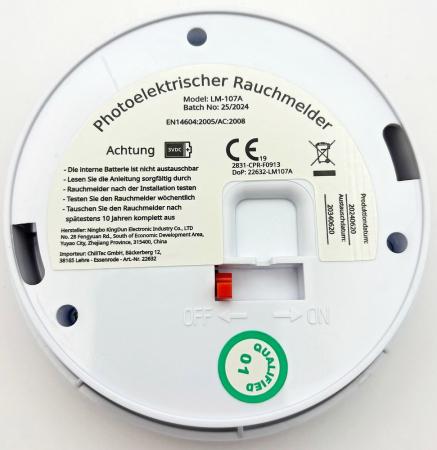 ChiliTec Rauchmelder "CT-RM 207" DIN EN14604 integrierte 10 Jahres Lithium-Batterie