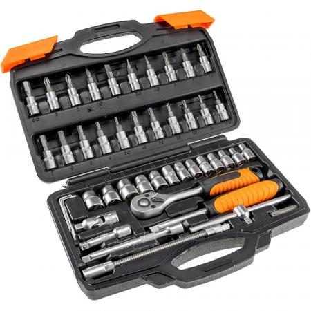 ChiliTec Steckschlüssel- und Bitsatz, 46 teilig 1/4 Zoll Knarre, Chrom Vanadium