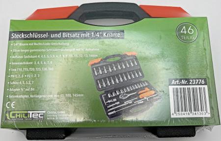 ChiliTec Steckschlüssel- und Bitsatz, 46 teilig 1/4 Zoll Knarre, Chrom Vanadium