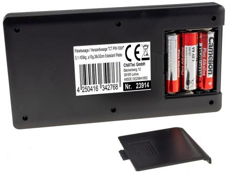 ChiliTec Paketwaage / Versandwaage "CT PW-100rf" 0,1-100kg, ±10g,38x30cm Edelstahl Platte