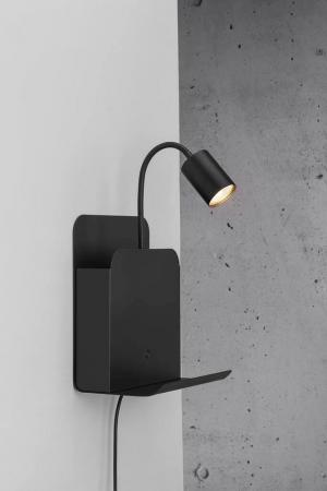 Nordlux USB Roomi Wandleuchte in Schwarz mit Magazinfach