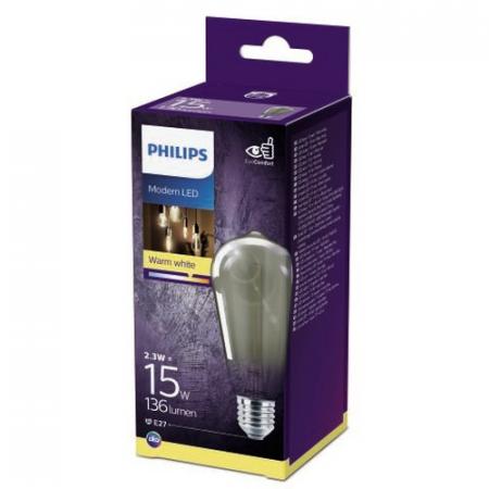 PHILIPS Vintage E27 LED Feines Rauchglas vereint mit rustikaler Glaskolbenoptik 2.3W wie 11W extra warmweiss