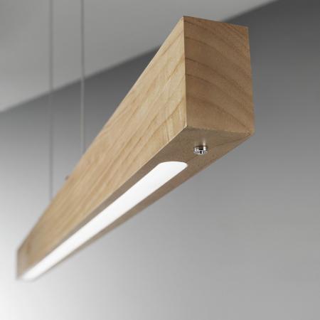 Aktion: Nur noch angezeigter Bestand verfügbar - Balkenförmige 110cm lange Eichenholz LED-Pendelleuchte Badia dimmbar mit Ober- und Unterlicht von Fabas Luce