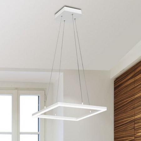 Elegante quadratische Bard LED-Pendelleuchte Weiss 42x42cm Fabas Luce