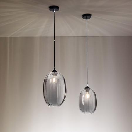 Infinity Dimmbare Pendelleuchte 1-flammig transparent von Fabas Luce aus geblasenem Rauch-Glas in edler Optik