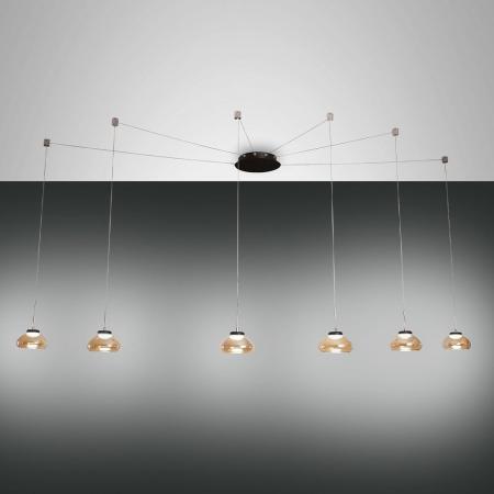 Arabella individuell verstellbare 6-flammige LED-Pendelleuchte in Amber von Weiss Fabas Luce