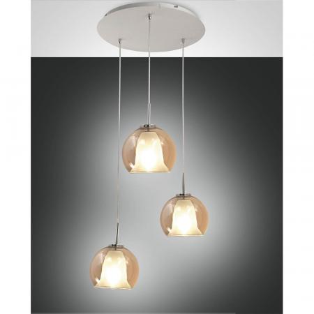 Bretagna 3-flammige Pendelleuchte in Amber aus Borsilikatglas italienisches Design von Fabas Luce