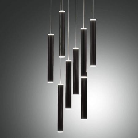 Prado 8-flammige LED Pendelleuchte im Röhrenstil mit Ober- und Unterlicht in Schwarz dimmbar von Fabas Luce
