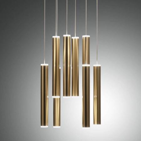 Prado 8-flammige LED Pendelleuchte im Röhrenstil mit Ober- und Unterlicht in Gold dimmbar von Fabas Luce