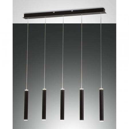 Prado 5-flammige LED Pendelleuchte im Röhrenstil mit Ober- und Unterlicht in Schwarz dimmbar von Fabas Luce
