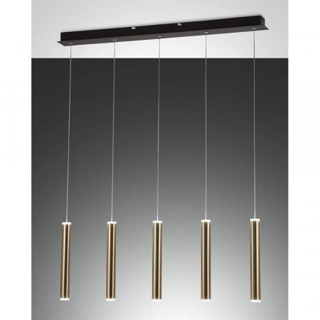 Prado 5-flammige LED Pendelleuchte im Röhrenstil mit Ober- und Unterlicht in Messing dimmbar von Fabas Luce