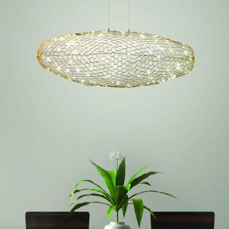 Sumter Ovale LED-Pendelleuchte im luftigen Draht-Look dimmbar in Gold matt 80cm von Fabas Luce
