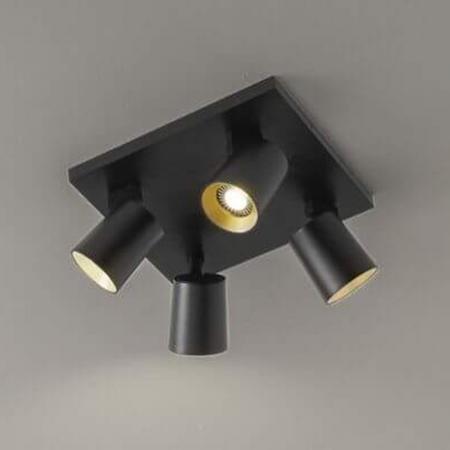 Modo 4-flammiger schwenkbarer Deckenstrahler in Schwarz mit Zierringen in schwarz und gold von Fabas Luce
