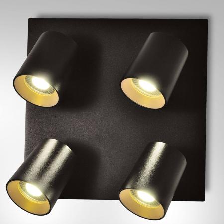 Modo 4-flammiger schwenkbarer Deckenstrahler in Schwarz mit Zierringen in schwarz und gold von Fabas Luce