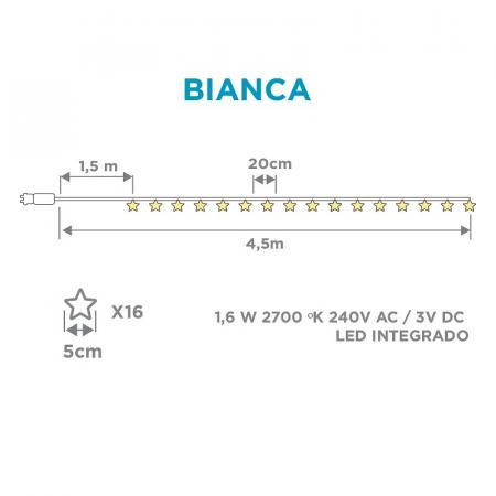 New Garden BIANCA Lichterkette mit 16 Sternen 4,5 Meter warmweißes Licht für Innen & Außen IP44