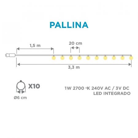 PALLINA Lichterkette 3,3  Meter mit 10 Kugeln Innen & Außen New Garden