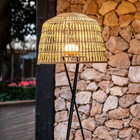 New Garden Kabellose Stehlampe Amalfi - Naturfaser - Akku für Innen & Außen mit Fernbedienung