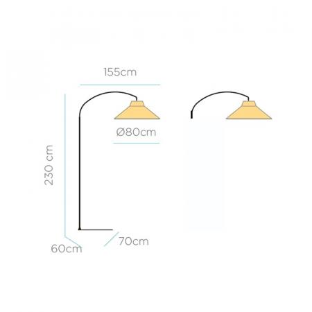 New Garden Kabellose Bogen Stehlampe NIZA - handgeflochtene Naturfaser - Akku für Innen & Außen mit Fernbedienung